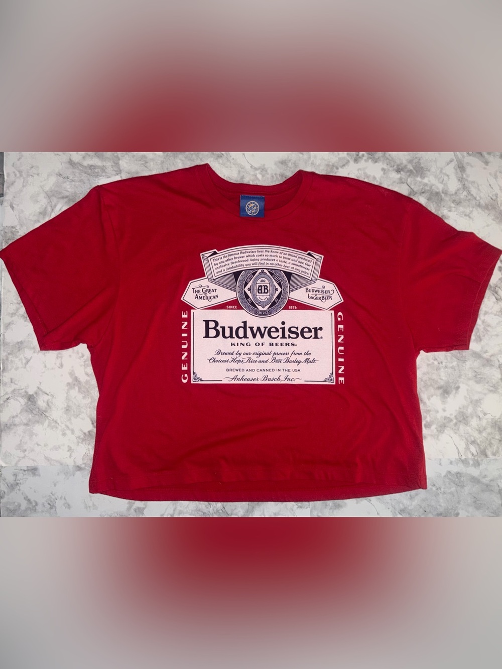 Women’s Brew City Budweiser Classic Logo Crop Tee Red Size Large BNWT